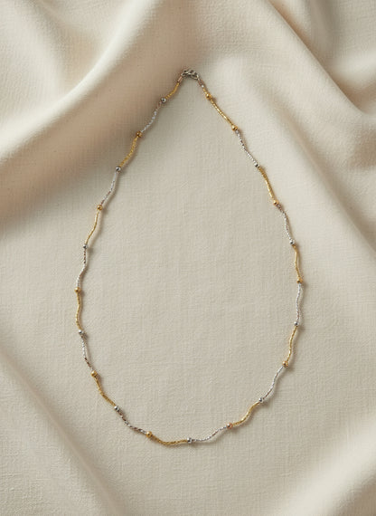 Pure Silver Tri-Color Gold, Silver, Rose Gold Beaded Chain