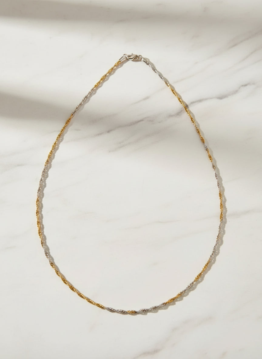 Pure Silver Two-Tone Silver & Gold Plated Twisted Rope Chain Necklace