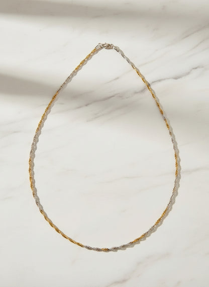 Pure Silver Two-Tone Silver & Gold Plated Twisted Rope Chain Necklace