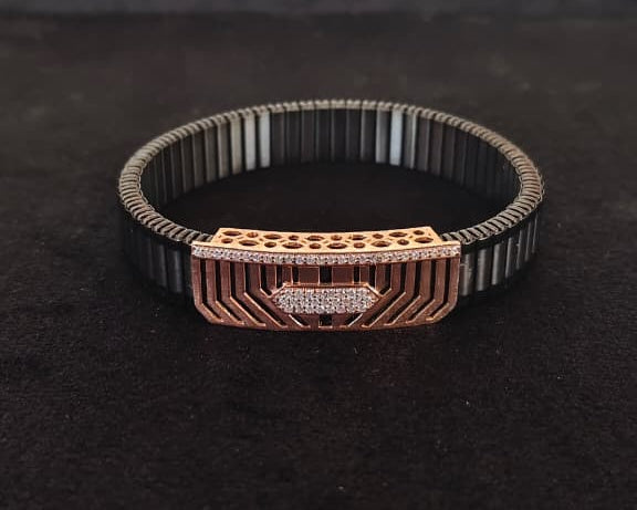 Pure Silver Men's Luxury Rose Gold & Black PVD Geometric Bracelet