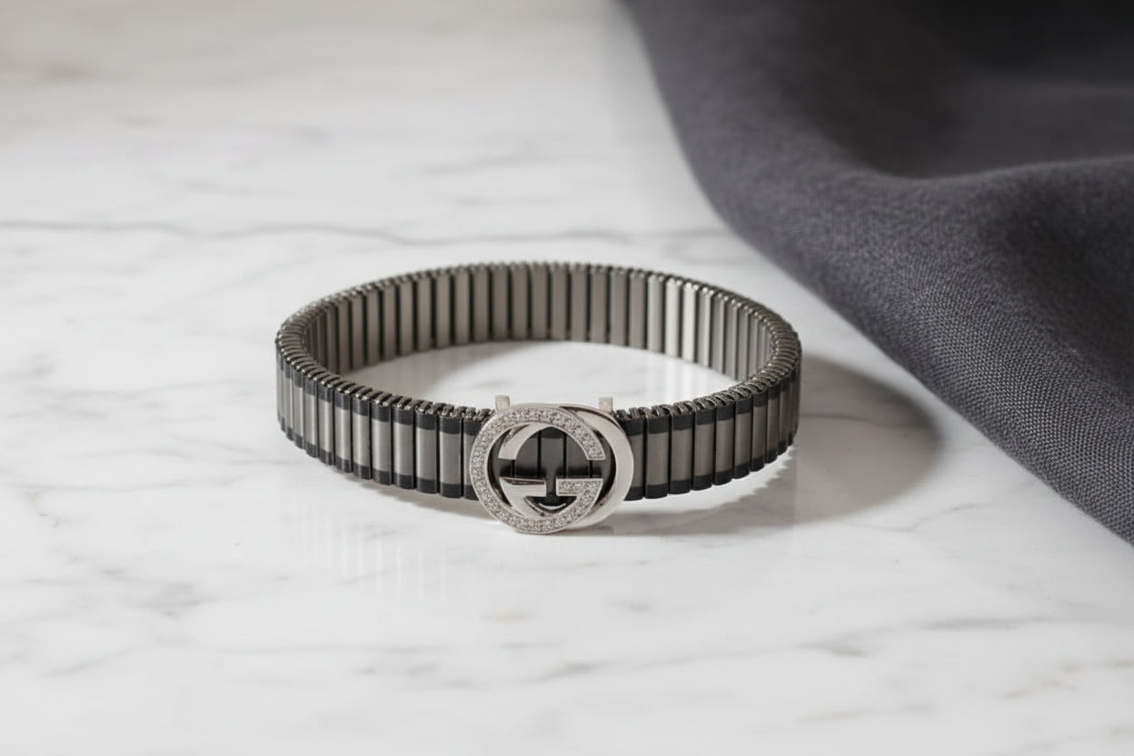 Pure Silver Men's Luxury Silver "G" Emblem Bracelet