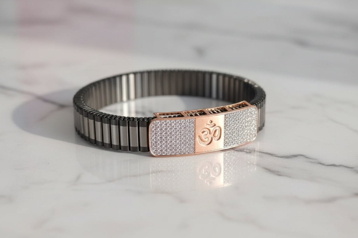 Pure SIlver Men’s Luxury Om Symbol Bracelet