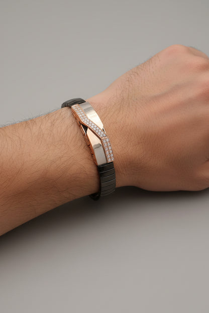 Pure Silver Artisan Gold Pave Floral Mesh Cuff Bracelet