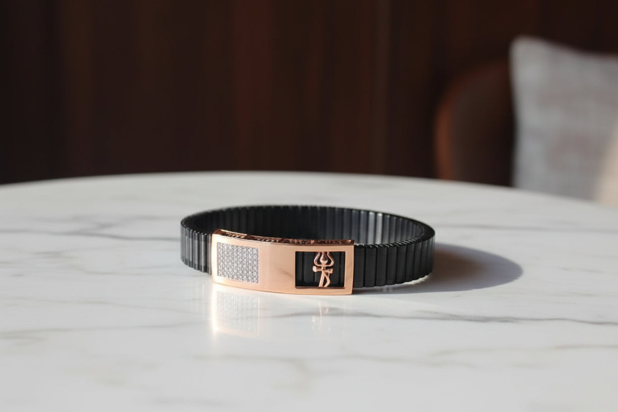 Pure Silver Men’s Luxury Trishul Trident Symbolic Tension Bracelet