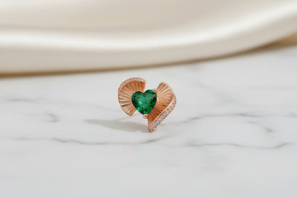 92.5 Sterling Silver Rose Gold Emerald Green Heart Earrings