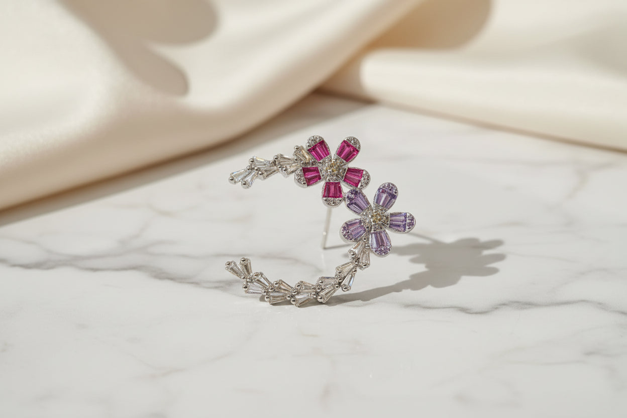 92.5 Sterling Silver Floral Ear Rings
