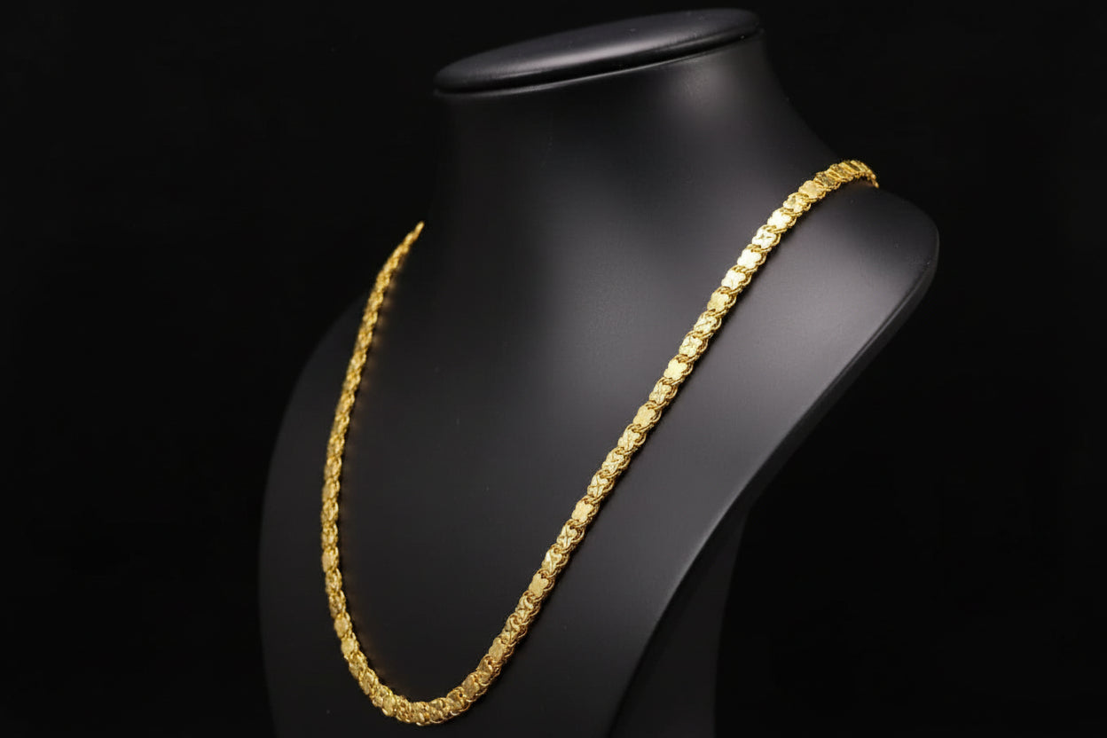 Unisex 92.5 Sterling Silver Gold Coated Textured Lotus-Link Chain