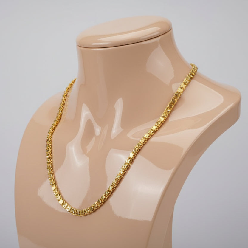 Unisex 92.5 Sterling Silver Gold Coated Textured Lotus-Link Chain