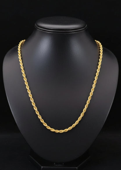 Unisex 92.5 Sterling Silver Gold Coated Twisted Rope Chain