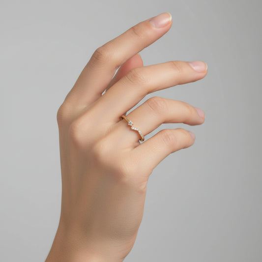 Luxury 92.5 Sterling Silver Gold Coated Floating Solitaire Wave Ring