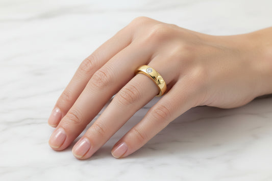 Luxury 92.5 Sterling Silver Gold Coated Bold Solitaire Band