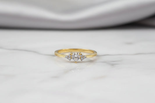 Luxury 92.5 Sterling Silver Gold Coated Heart Trio Solitaire Ring