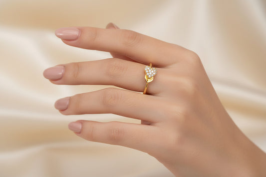 Luxury 92.5 Sterling Silver Gold Coated Heart & Leaf "Petal" Ring
