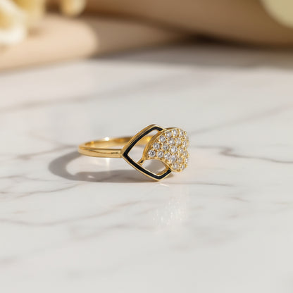 Luxury 92.5 Sterling Silver Gold Coated Dual Heart "Aura" Ring