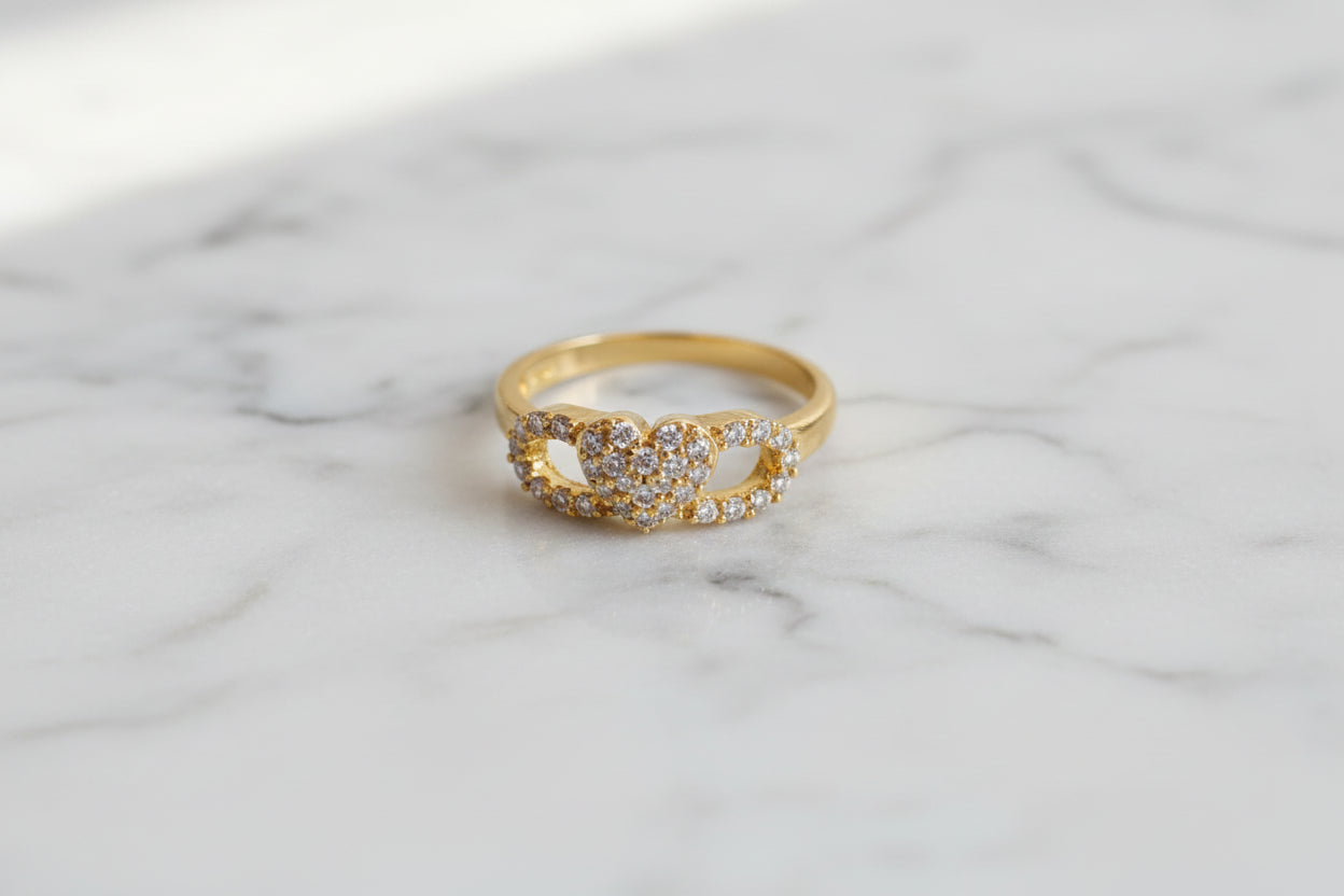 Luxury 92.5 Sterling Silver Gold Coated Triple-Heart Infinity Ring