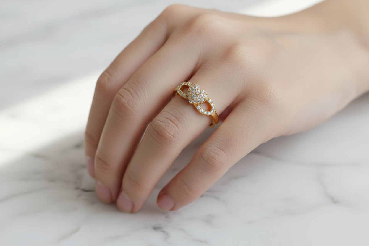 Luxury 92.5 Sterling Silver Gold Coated Triple-Heart Infinity Ring