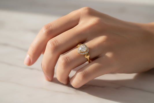 Luxury 92.5 Sterling Silver Gold Coated Heart Halo Solitaire Ring