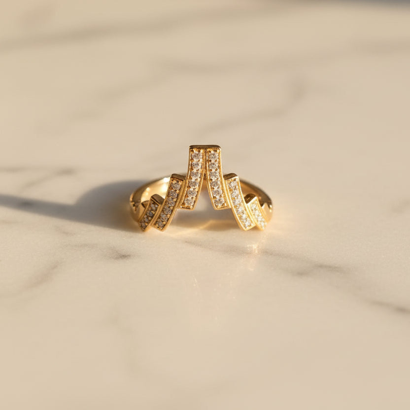 Luxury 92.5 Sterling Silver Gold Coated Zig-Zag Pulse Ring