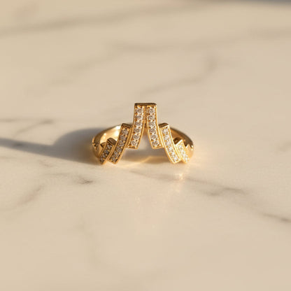 Luxury 92.5 Sterling Silver Gold Coated Zig-Zag Pulse Ring