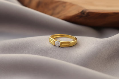 Luxury 92.5 Sterling Silver Gold Coated Ribbed Solitaire Ring