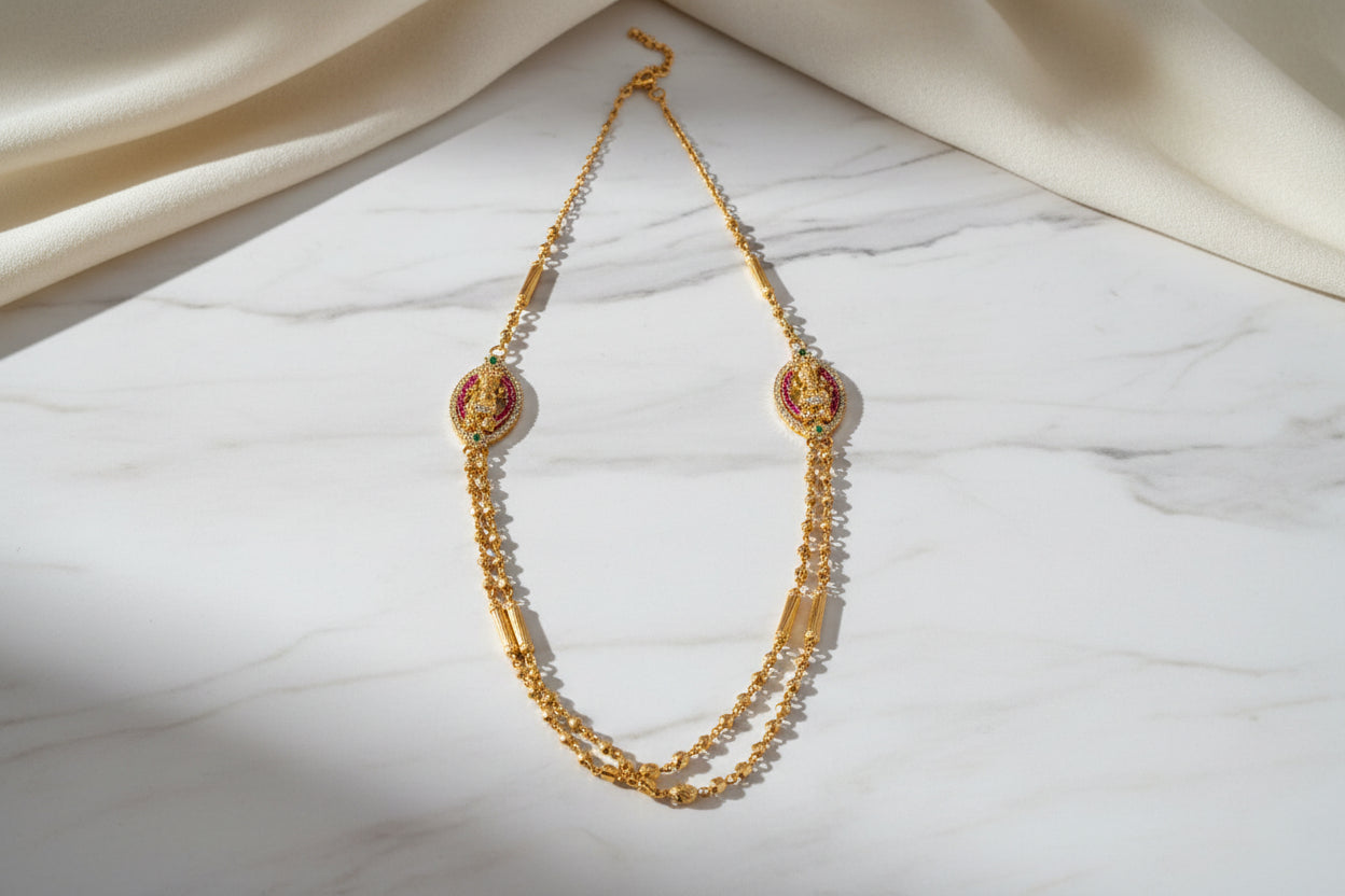 Luxury 92.5 Sterling Silver Gold Coated Lakshmi Necklace