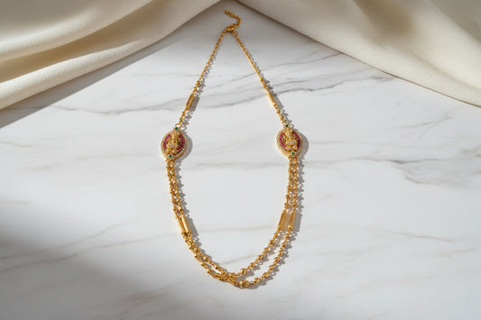 Luxury 92.5 Sterling Silver Gold Coated Lakshmi Necklace
