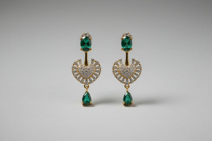 Luxury 92.5 Sterling Silver Gold Coated Emerald Heart Necklace with Earrings