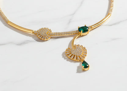 Luxury 92.5 Sterling Silver Gold Coated Emerald Heart Necklace with Earrings