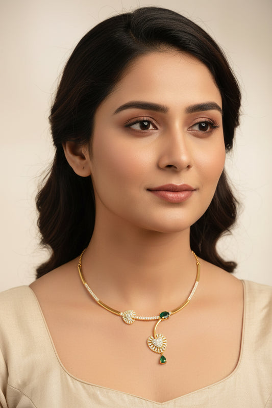 Luxury 92.5 Sterling Silver Gold Coated Emerald Heart Necklace with Earrings