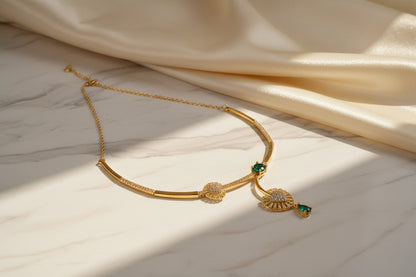 Luxury 92.5 Sterling Silver Gold Coated Emerald Heart Necklace with Earrings
