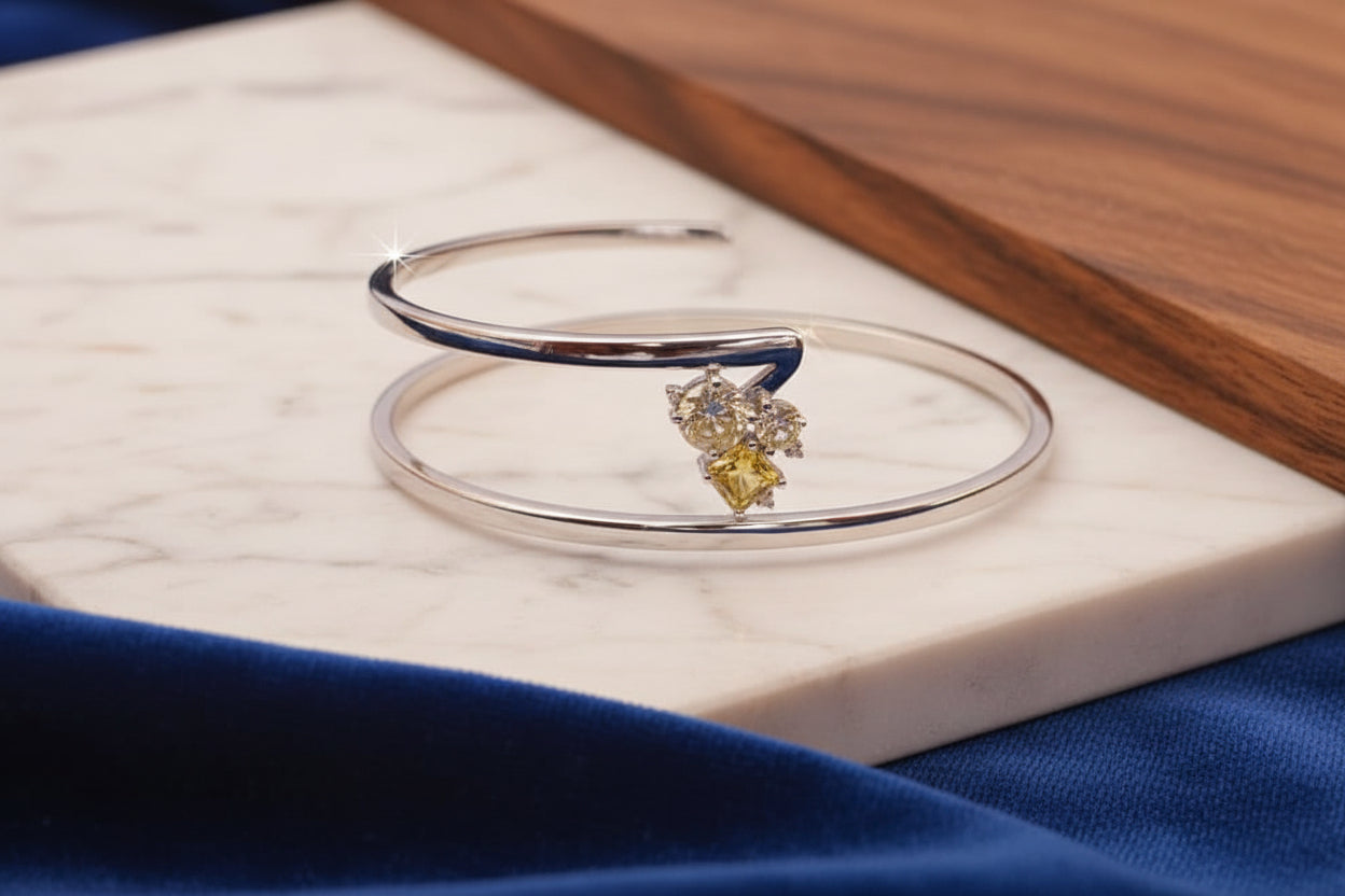 Luxury 92.5 Sterling Silver Geometric Cluster Open Bracelet