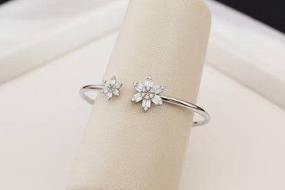Luxury 92.5 Sterling Silver Snowflake Open-End Bangle