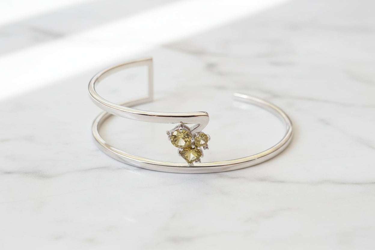 Luxury 92.5 Sterling Silver Geometric Cluster Open Bracelet