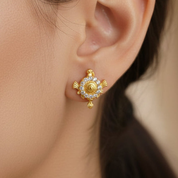 Luxury 92.5 Sterling Silver Gold Coated Shankh-Chakra Studs