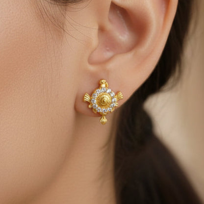 Luxury 92.5 Sterling Silver Gold Coated Shankh-Chakra Studs
