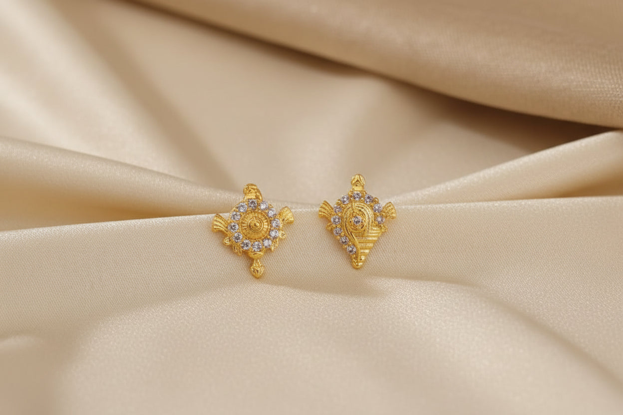 Luxury 92.5 Sterling Silver Gold Coated Shankh-Chakra Studs