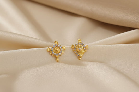 Luxury 92.5 Sterling Silver Gold Coated Shankh-Chakra Studs