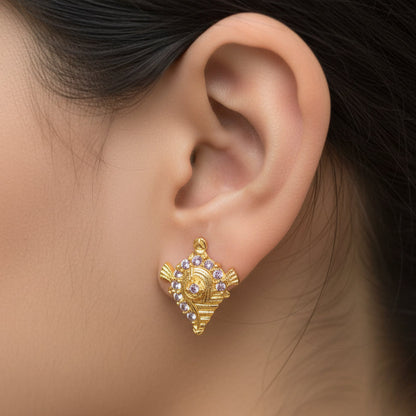 Luxury 92.5 Sterling Silver Gold Coated Shankh-Chakra Studs