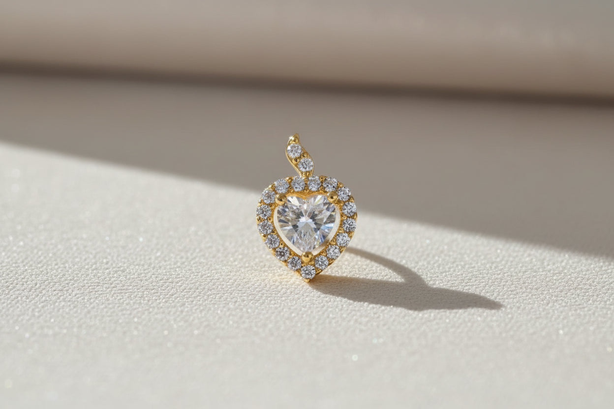 Luxury 92.5 Sterling Silver Gold Coated Heart Stud Earrings