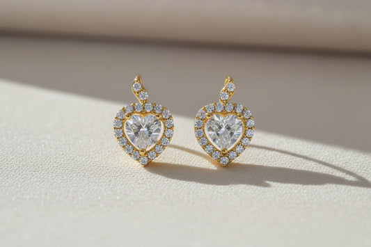 Luxury 92.5 Sterling Silver Gold Coated Heart Stud Earrings