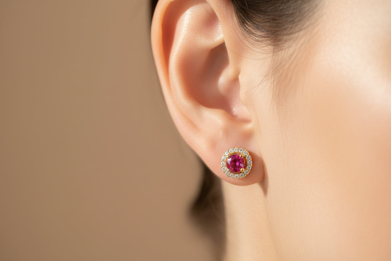 Luxury 92.5 Sterling Silver Gold Coated Ruby "Regent" Studs