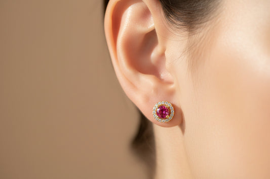 Luxury 92.5 Sterling Silver Gold Coated Ruby "Regent" Studs