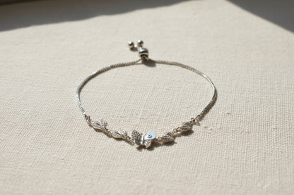 92.5 Sterling Silver Butterfly & Leaf adjustable Bracelet