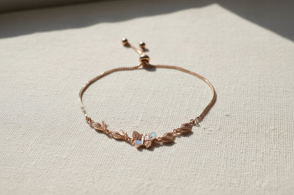 92.5 Sterling Silver Butterfly & Leaf adjustable Bracelet