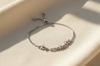 Luxury 92.5 Sterling Silver Rose Gold Floral adjustable Bracelet