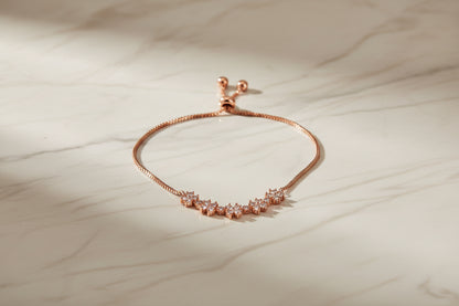 Luxury 92.5 Sterling Silver Rose Gold Star & Heart adjustable Bracelet