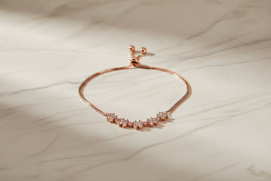 Luxury 92.5 Sterling Silver Rose Gold Star & Heart adjustable Bracelet