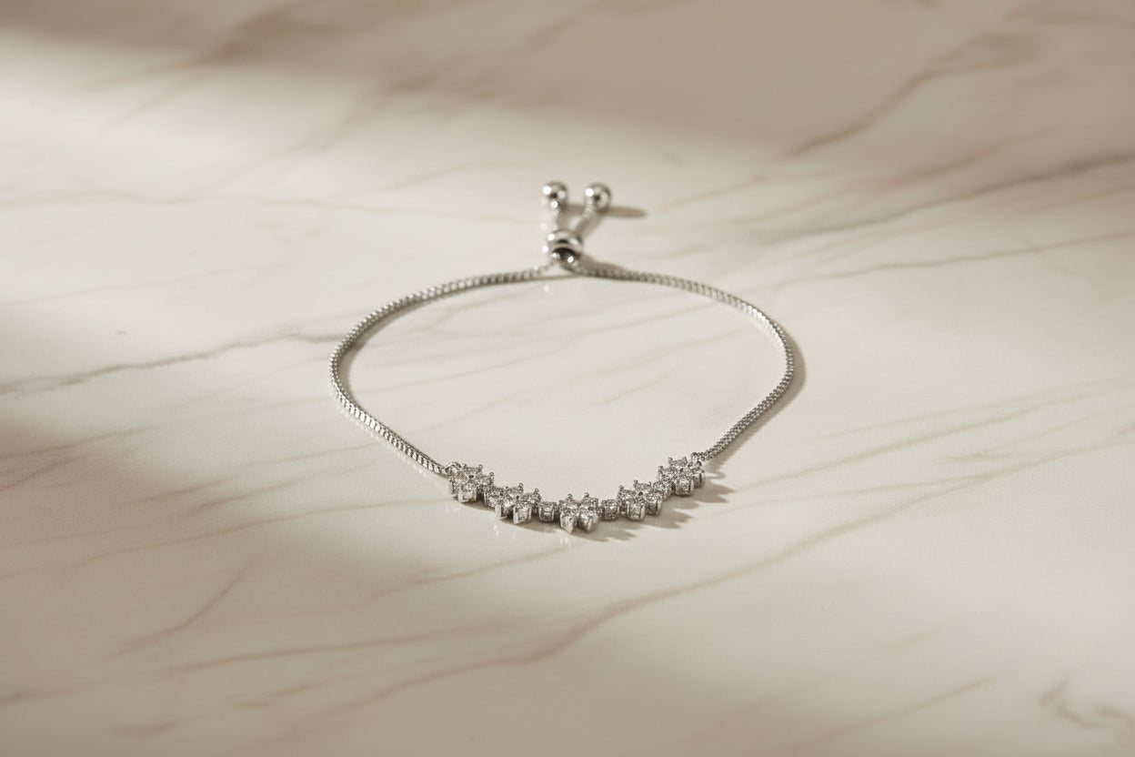 Luxury 92.5 Sterling Silver Rose Gold Star & Heart adjustable Bracelet