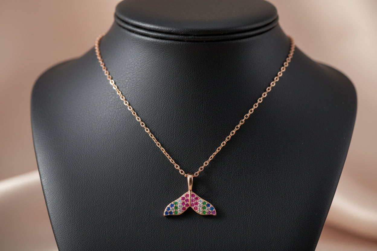 92.5 Sterling Silver Rose Gold Geometric Floral Pendant Chain