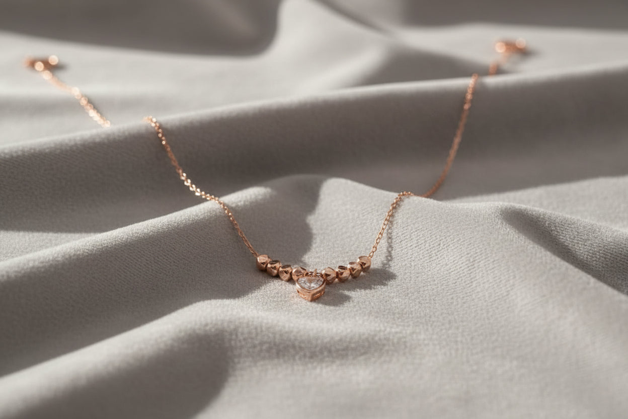 92.5 Sterling Silver Rose Gold Dainty Beaded Chain